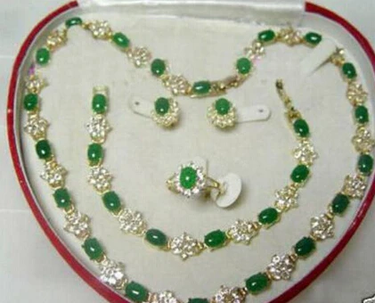 

186 Hot! jewelry Green Jade Necklace Bracelet Ring Earring Set
