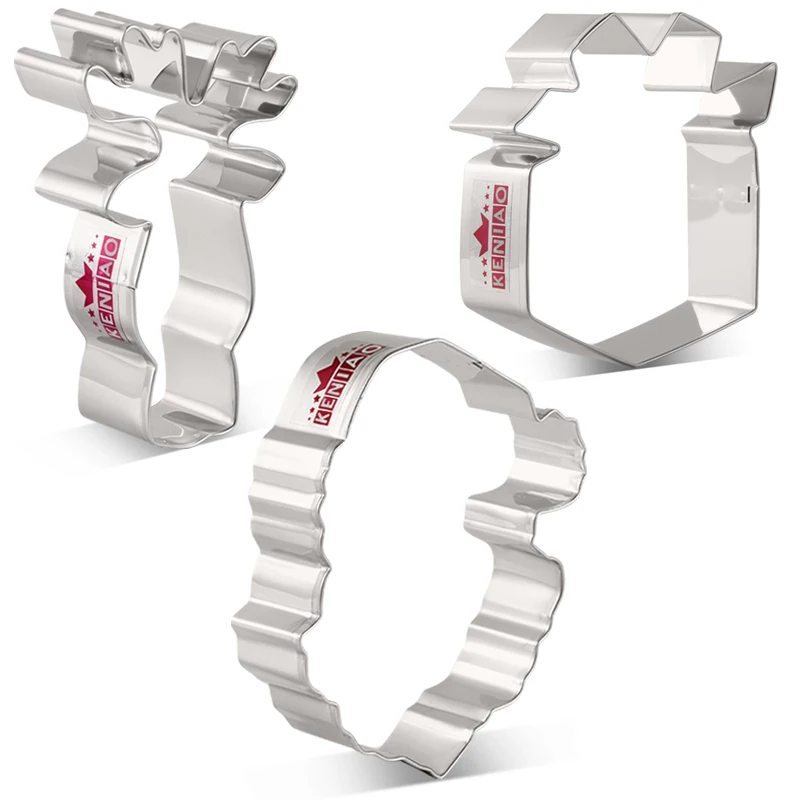 

KENIAO Christmas Cookie Cutter Set - 2PC - Santa Face,Gift Box,Reindeer Head - Biscuit and Fondant Cutters - Stainless Steel