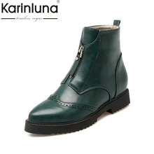 KarinLuna 2017 Brogue Top Qualität Spitz Stiefeletten Frauen Quadrat Low Heels Frau Schuhe Britischen Stil Martin Stiefel