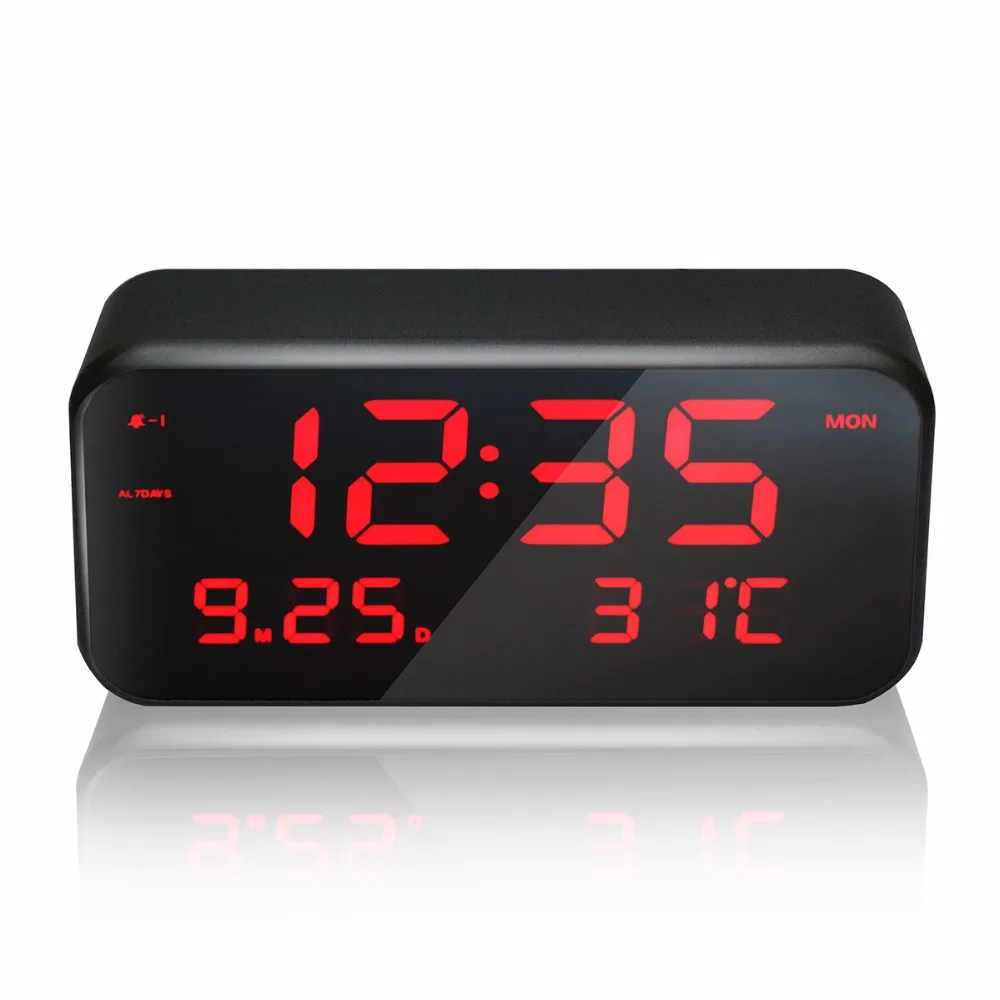 Светодиодный Будильник с большим экраном с датой температуры и неделей, Настольные Цифровые прикроватные часы белого цвета