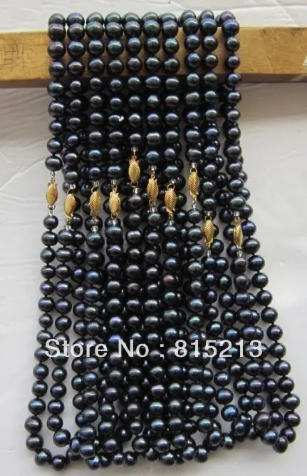 

ddh0068 wholesale 10PC Tahtian AAA 8-9MM Black pearl necklace 18"14k gold clasp