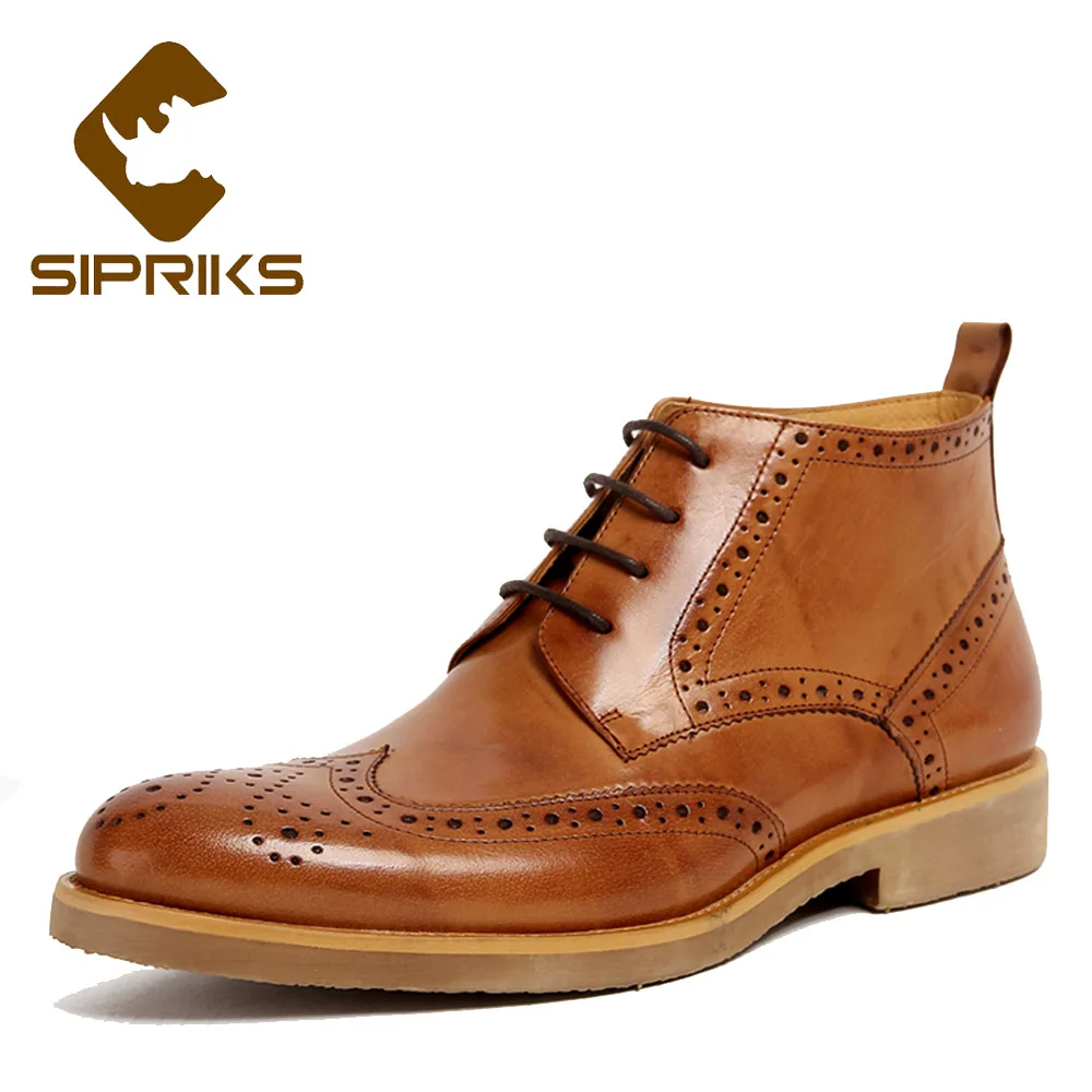 

Sipriks Mens Full Brogue Boots Genuine Leather Carved Wing Tip Dress Boots Vintage European American Indian Work Boots English