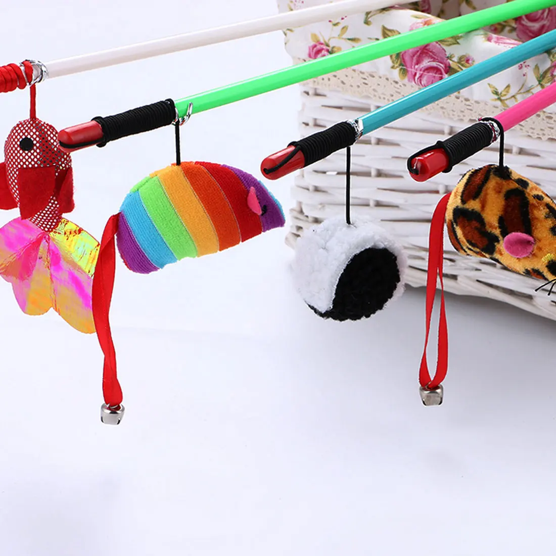 Cat Toys Feather Cute Funny Colorful Rod Teaser Wand Plastic Pet Toys 1PC for Cats Interactive Stick Cat Supplies