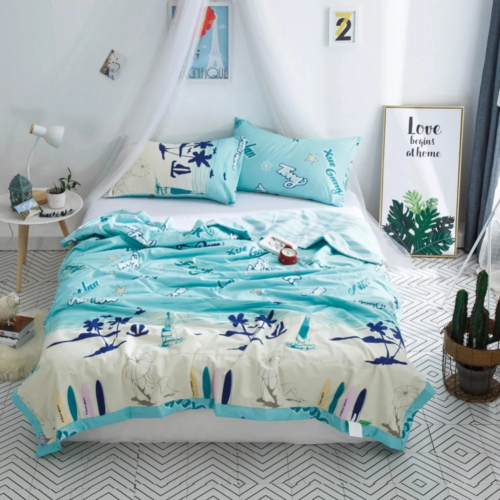 

2019 Summer Beach Sea Quilting Thin Quilt Stitching Cotton Fabric Polyester Filler Twin Queen Summer Comforter Air-conditional