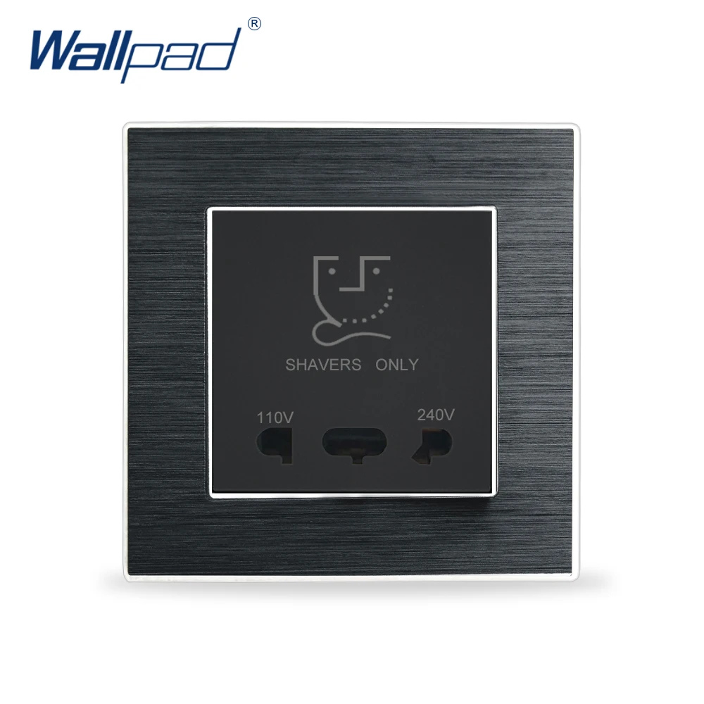 Черный Розетка для электробритвы адррес Wallpad Роскошные атласные из металла Панель Электрический стены электрических розеток для дома - Цвет: Черный