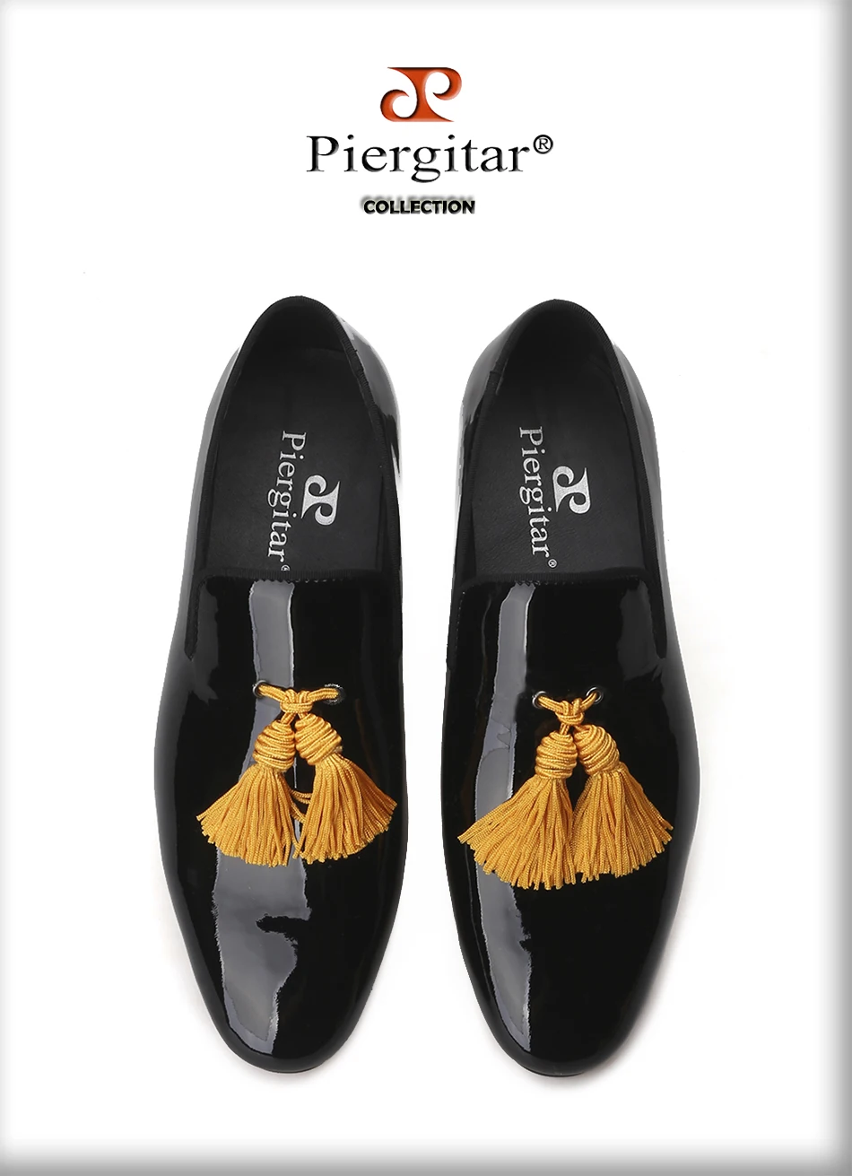 Piergitar/ г.; мужские туфли из лакированной кожи черного цвета с кисточками; мужские лоферы; вечерние и свадебные Мужские модельные туфли; тапочки для курения