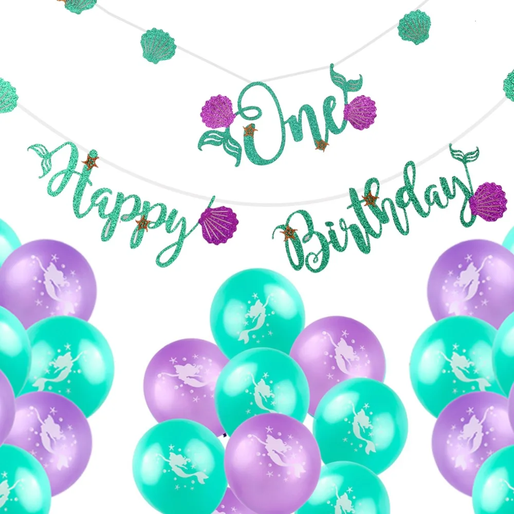 FENGRISE Paper Mermaid Banner Kids Mermaid Birthday Party Supplies Mermaid Decoration Happy Birthday Garland Girl Birthday Decor