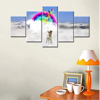 

The Child Painted the Rainbow Paradise Colorful Balloons Abstract Poster Print Canvas Painting for Baby's Room Decor Wall Art