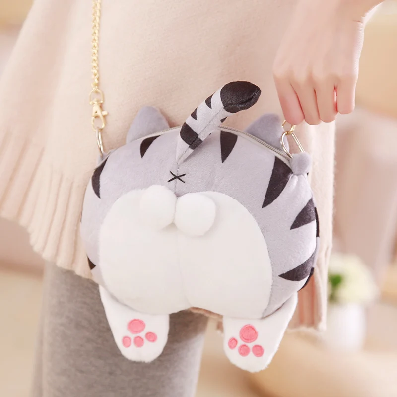

1pc About 18x25cm Cartoon Cat Wallet Kitty Chain Bags Cat Butt Simulation Animal Plush Toys Fun Evil Brinquedos Brithday Gifts