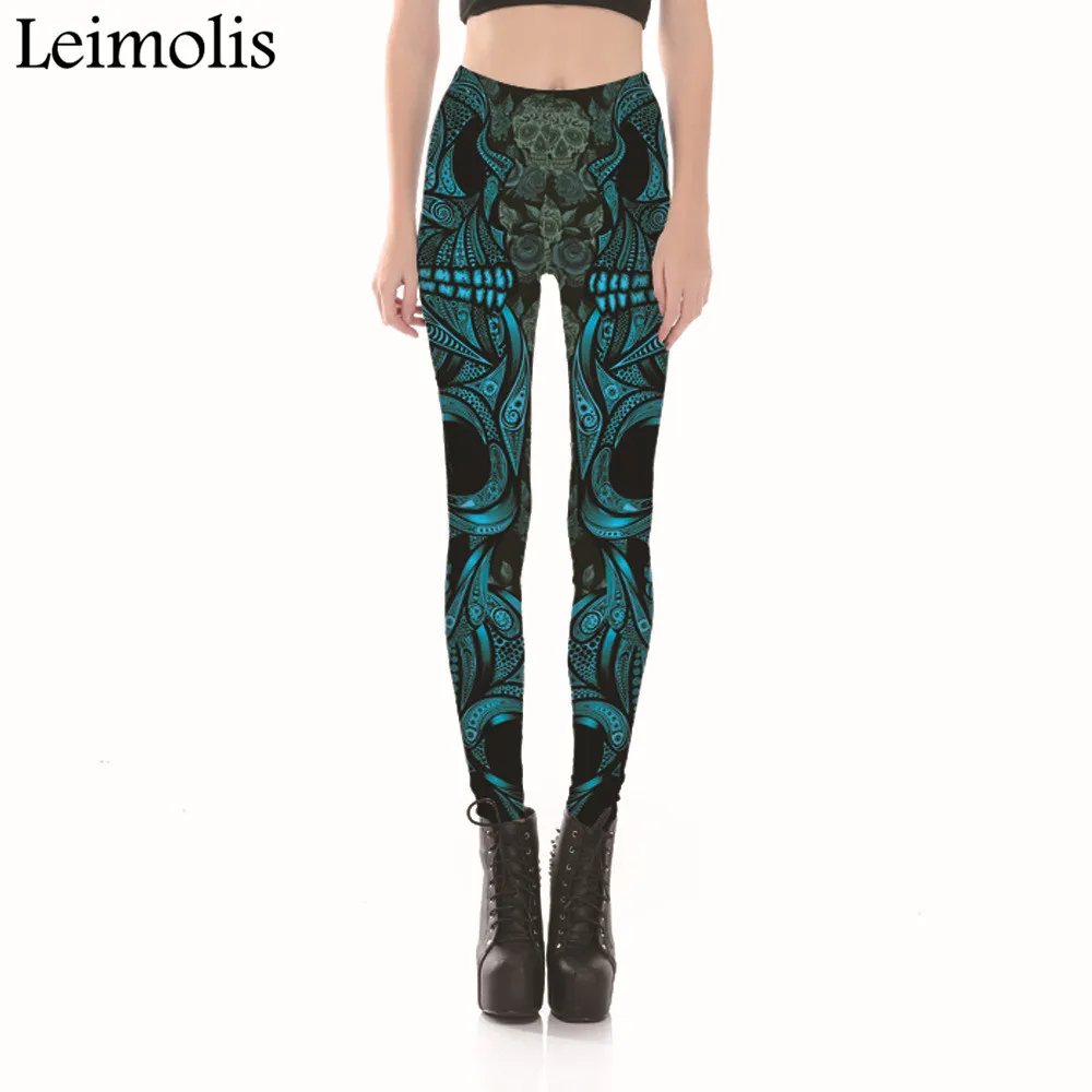 

Leimolis 3D printed retro crying skull harajuku gothic sexy plus size high waist push up fitness workout leggings women pants