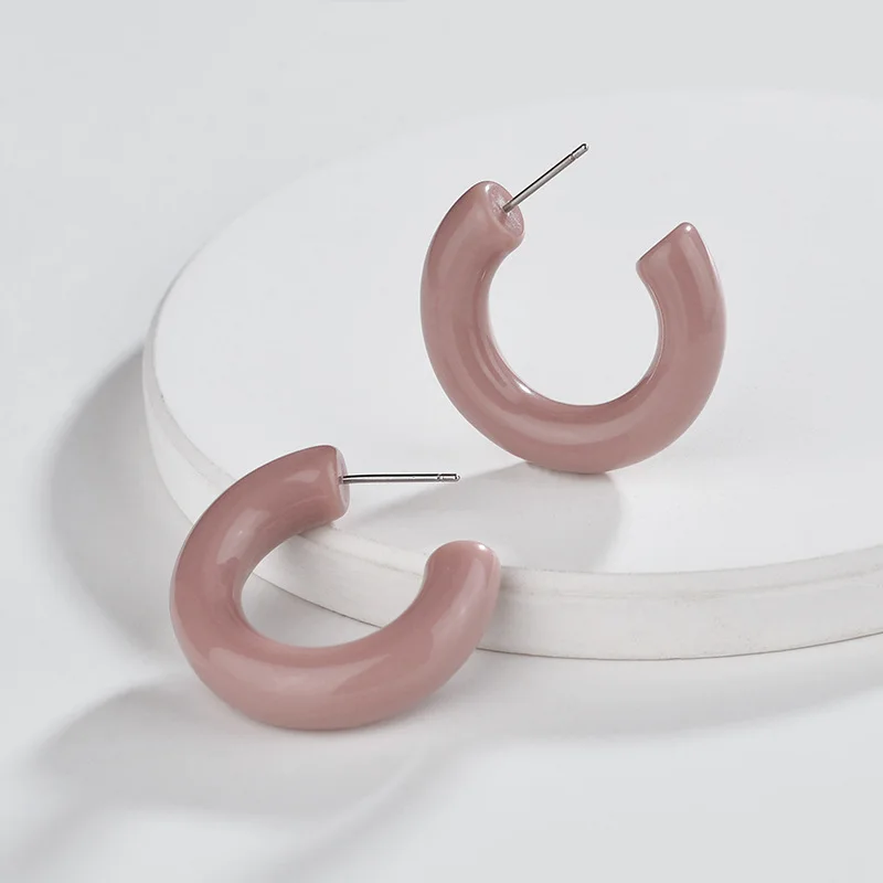 

HUIDANG New Design Fashion Jewelry Solid Colors Resin Thick Fat Small Size Hoop Earrings for Women