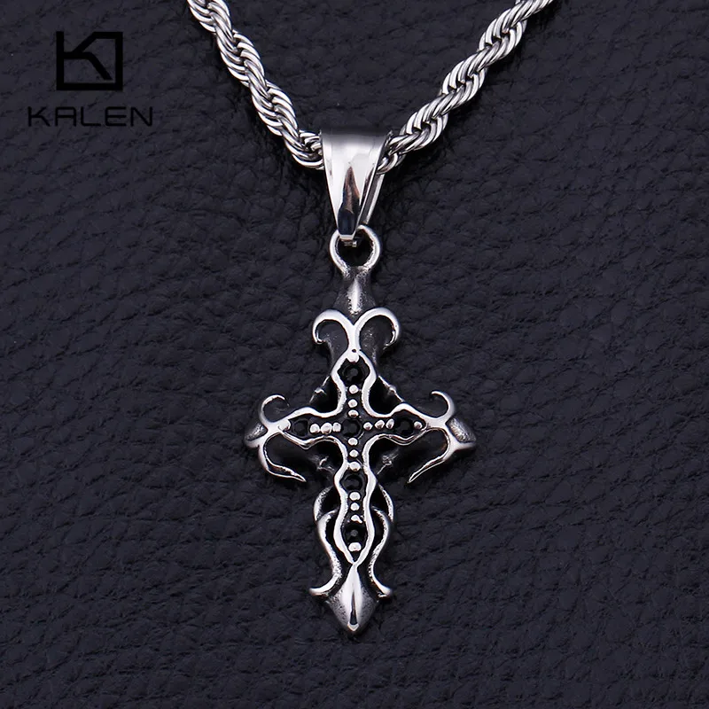 Stainless Steel Trendy Twisted Cross Pendants Necklace For Men Silver