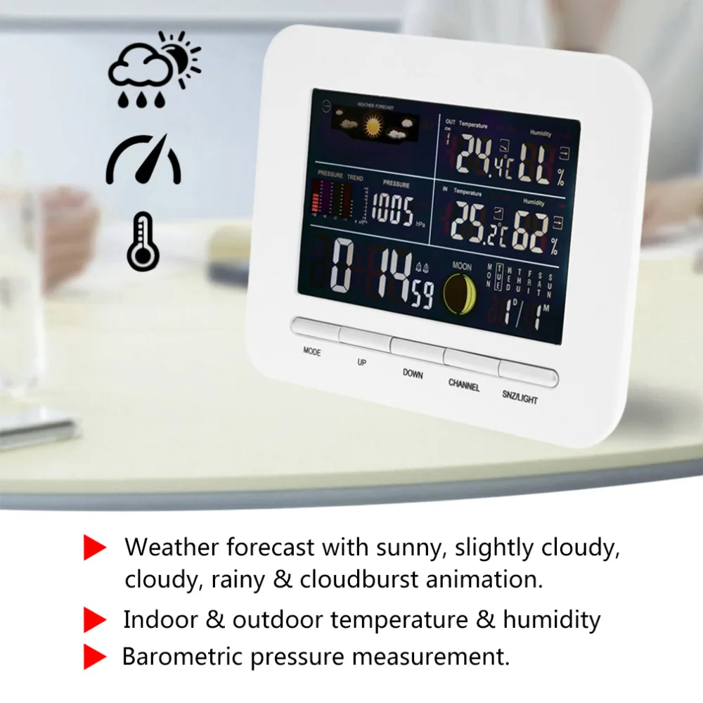 

Weather Station Thermometer Humidity Barometric pressure meteo professional wireless sensors indoor outdoor LCD Screen Clock