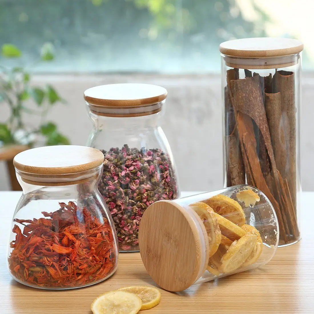 Kitchen Storage Glass Canister Bottle Glass Candy Jar Storage Container for Tea Cookie Nuts