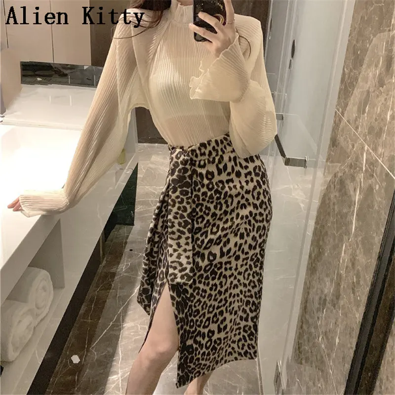 Горячая Распродажа, Повседневная Свободная юбка с поясом, высокая талия, высокое качество, универсальная простая юбка, Новая женская леопардовая юбка