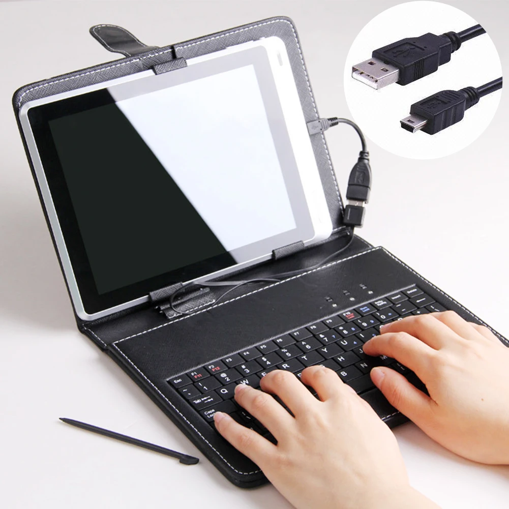 

Fashion Faux Leather Case with Mini Micro USB Keyboard for 10 Inches Tablet PC black