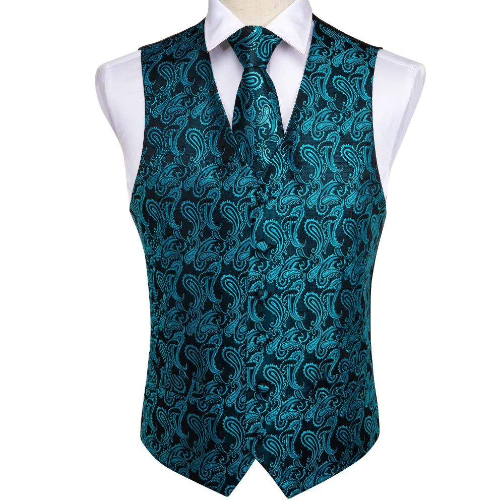 New men/'s polyester paisley black teal hankie pocket square formal wedding party