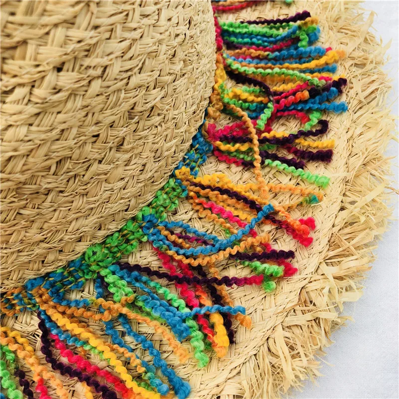 Женская Соломенная пляжная шляпа с лентами и кисточками|beach hat|fashion beach hatfashion sun hats |