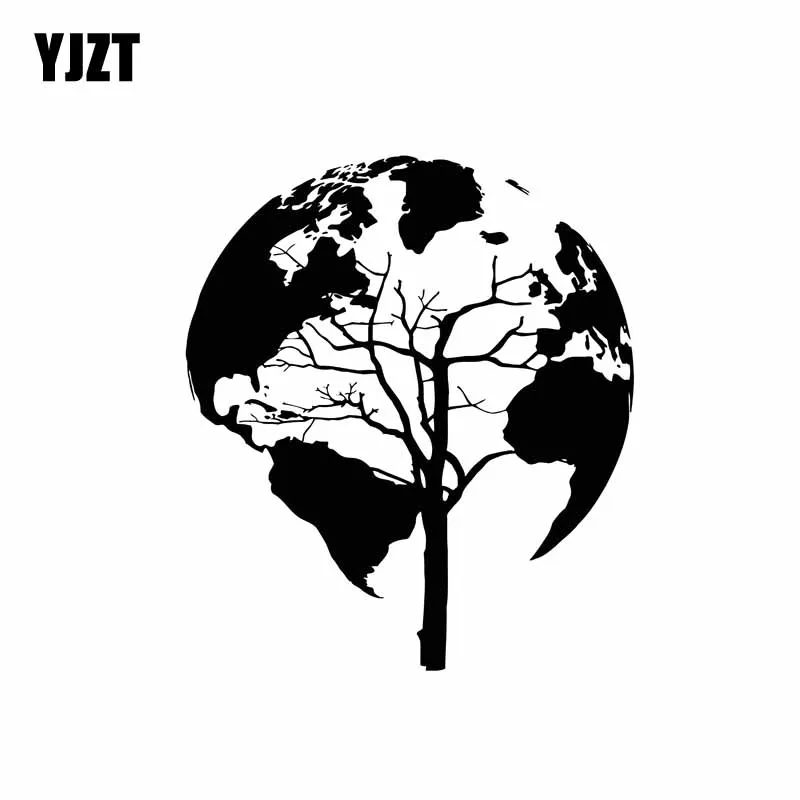 

YJZT 17.2CM*20CM Tree Nature World Map Cool Decor Vinyl Decal Car Sticker Black/Silver C11-0942