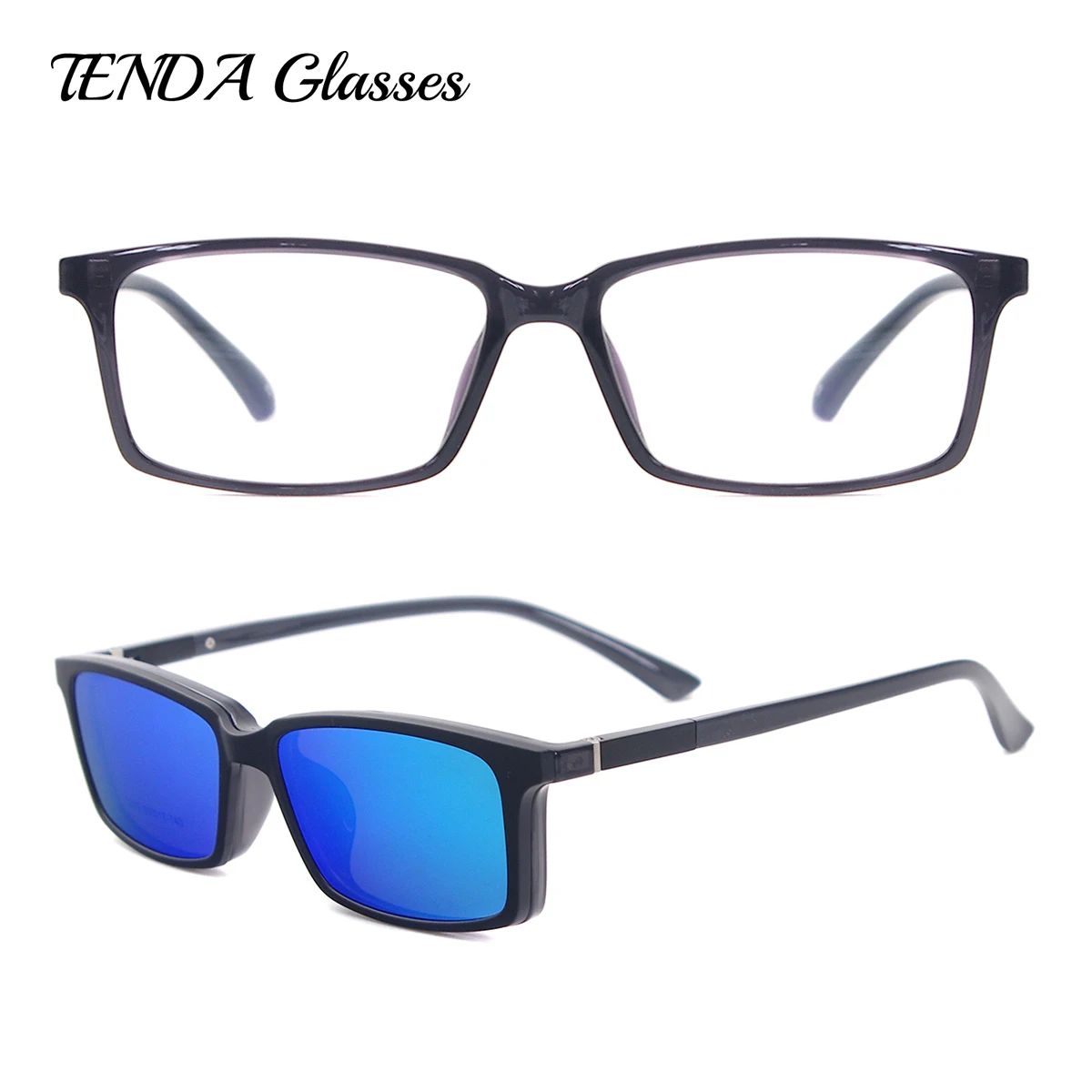 

Fashion Ultra Light Flexible Acetate TR90 Eyeglasses with Clip On Prescription Sunglasses