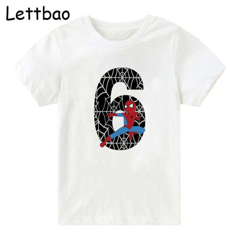 Детская футболка с героями мультфильмов «С Днем Рождения» для детей от 2 до 12 лет летняя мягкая хлопковая Футболка для мальчиков футболка с человеком-пауком для детей - Цвет: 6
