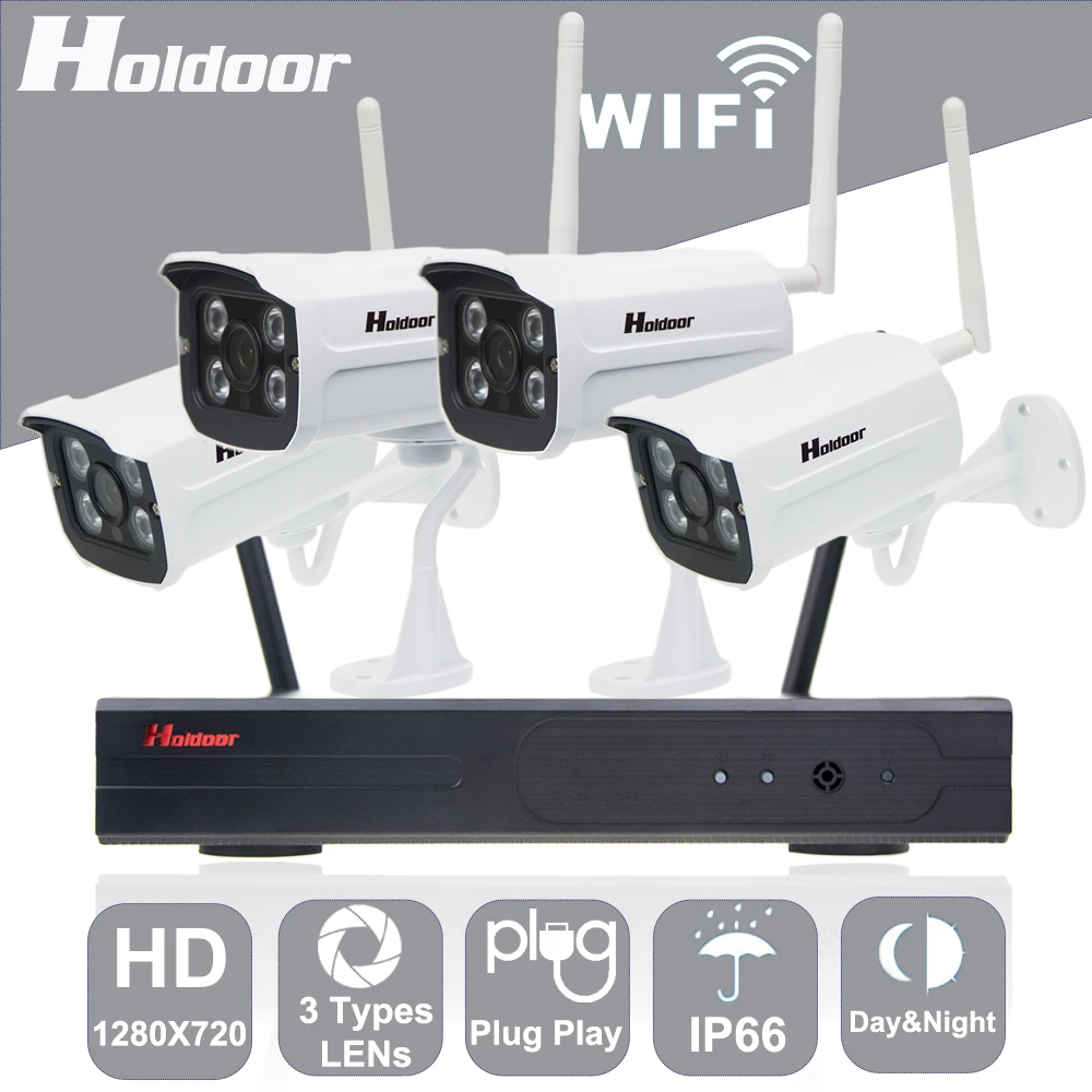 

Holdoor 4CH Wifi Camera Kit 1080P NVR Security Camera System 720P Cam P2P ONVIF NVR IPC Plug Play Outdoor IP66 Waterproof Home