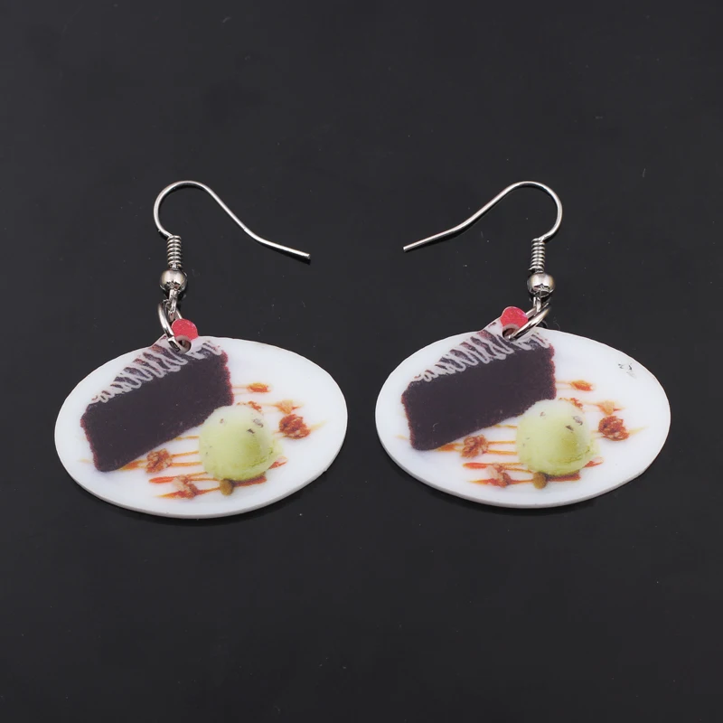 

1 pairchocolate cake food drop earrings colorful new 2014 cute lovely printing acrylic design summer style for girls jewelry