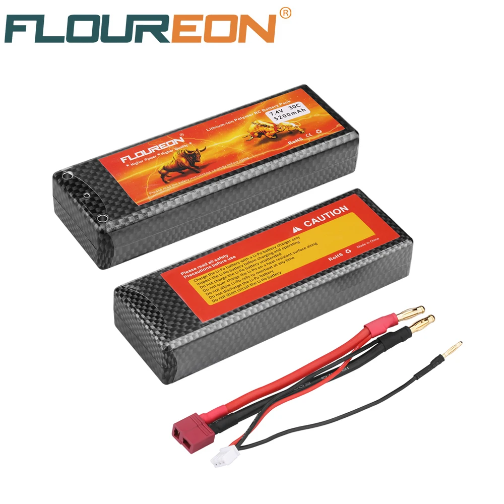 

FLOUREON battery 2S 7.4V 30C 5200mAh Lipo Battery Rechargeable Battery RC Battery Dean T Plug for RC Truck Car Helicopter Boat