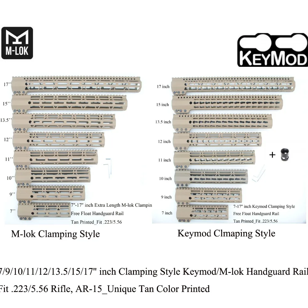 TriRock 7/9/10/11/12/13,5/15/17 ''дюймовый зажима Стиль keymod/M-lok направляющая для ствольной накладки Picatinny поплавок крепление System_TAN печатных