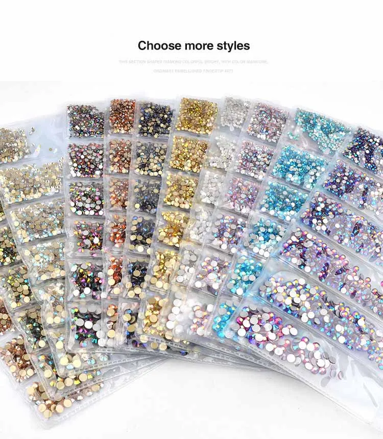 16 цветов стеклянные стразы для ногтей смешанные размеры, дизайн ногтей украшения камни блестящие драгоценные камни аксессуары для маникюра