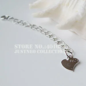 

60mm solid 925 Sterling Silver twisted oval cable chain extender with heart tag for chain necklace, 1 piece