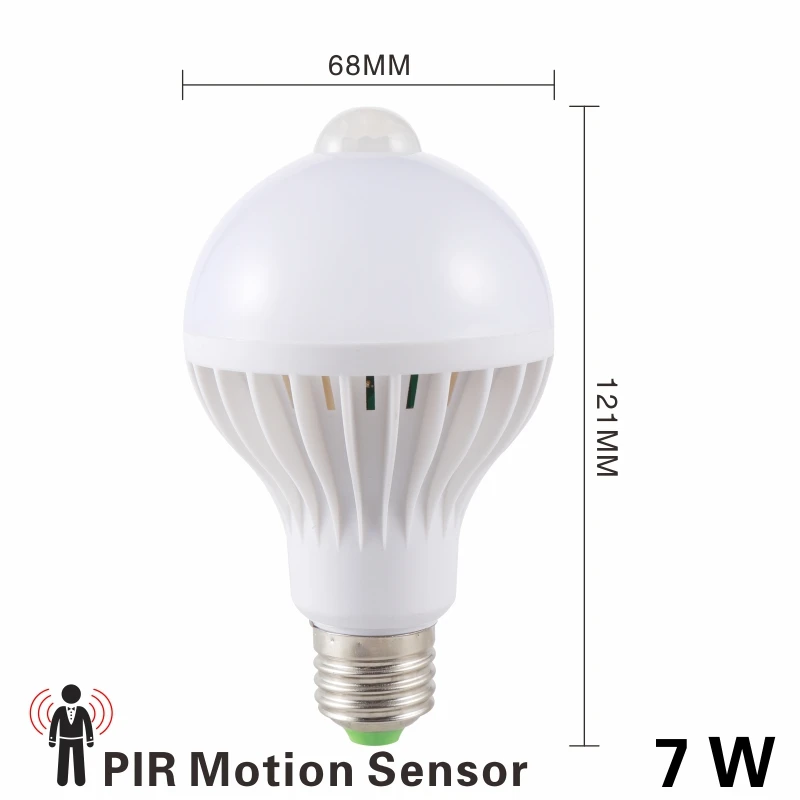 Светодиодный PIR датчик движения лампа 3 Вт 5 Вт 220 В светодиодный светильник 7 Вт 9 Вт автоматический умный светодиодный PIR инфракрасный звуковой светильник E27 датчик движения светильник - Испускаемый цвет: 7W PIR Motion Sensor