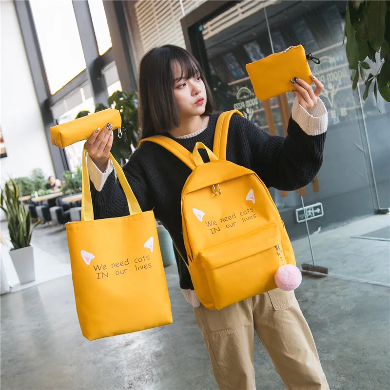 

Korean Canvas Backpacks For Teenager Girls Backpack 2019 Fashion Travel Backpack Letter Print Cute Shoulder School Bag 4Pcs/Sets