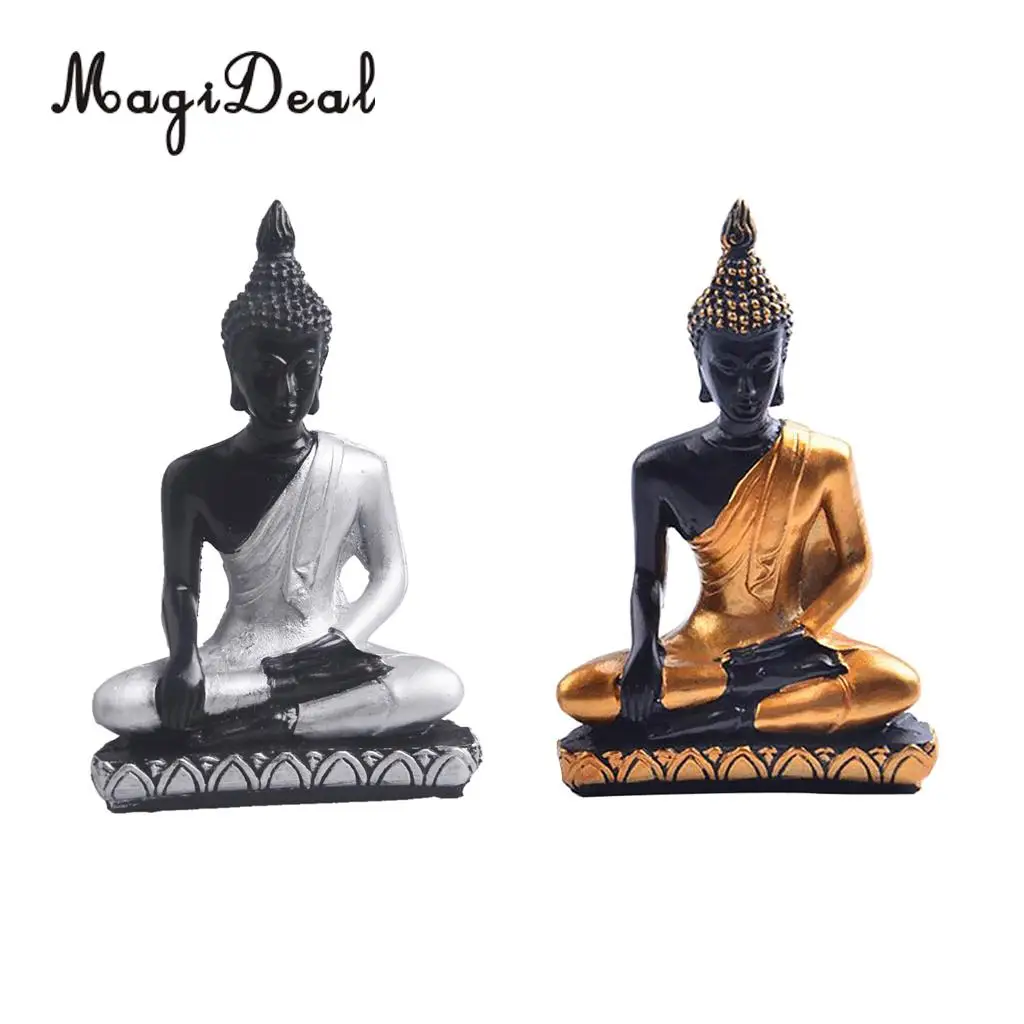 MagiDeal Chinese Feng Shui Buddha Miniature Meditation Statue Figurine Resin Painted Sculpture
