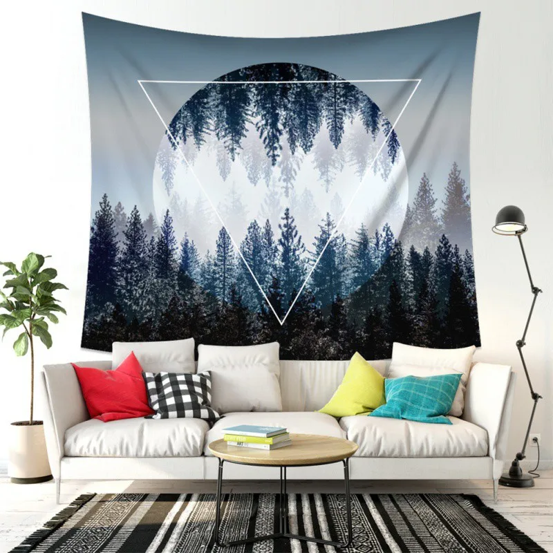 

Forest Trees Wall Hanging Tapestry Decor Polyester Curtains Long Beach Blanket For Living Room