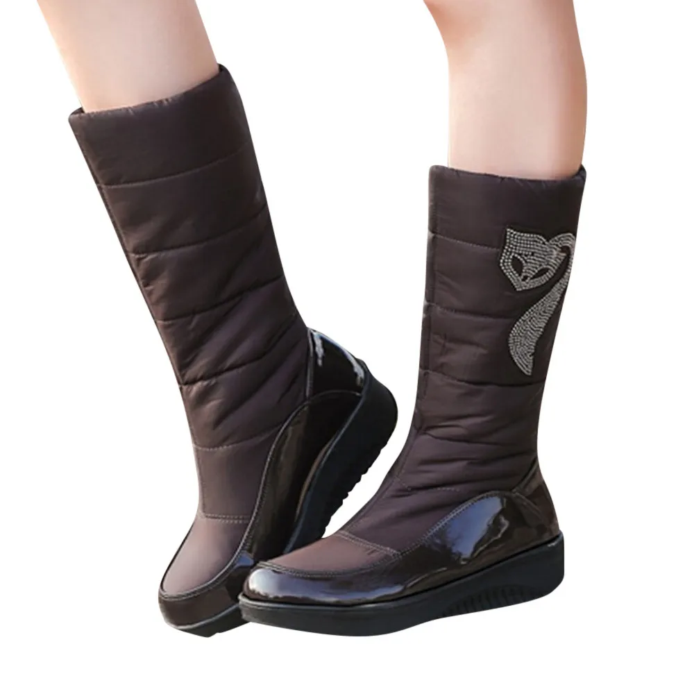 Boots women shoes woman women high boots Round-Toe Flat Solid Color Slip-On Wedges Snow Boots chaussures femme Drop shipping