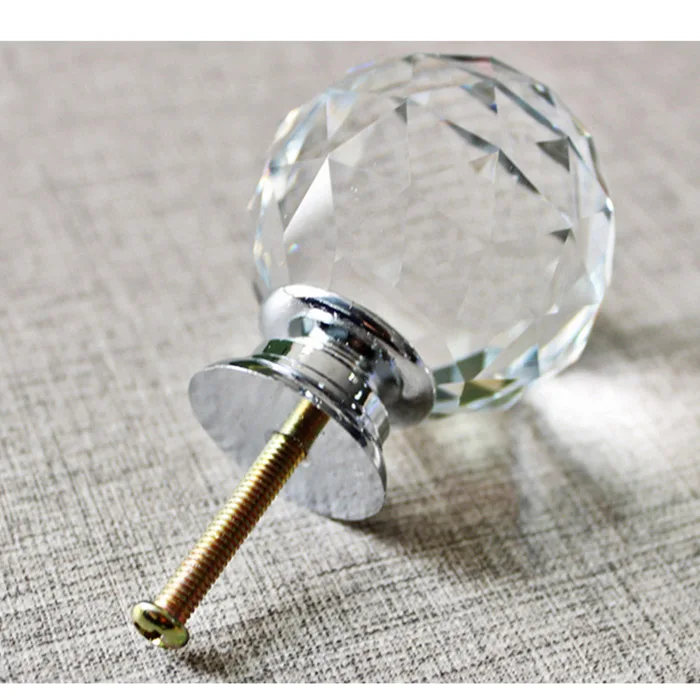 New 4/6/8/10/12 Pcs 40MM Door Handles With Screws Glass Clear Diamond Cut Knobs For Kitchen Drawer Cabinet Home Decoration NE |