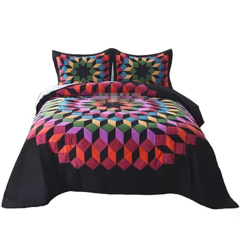 

Free shipping 3pcs European style 100%cotton thicken handmade patchwork quilt drap colcha full queen size bed cover/bedspread AN