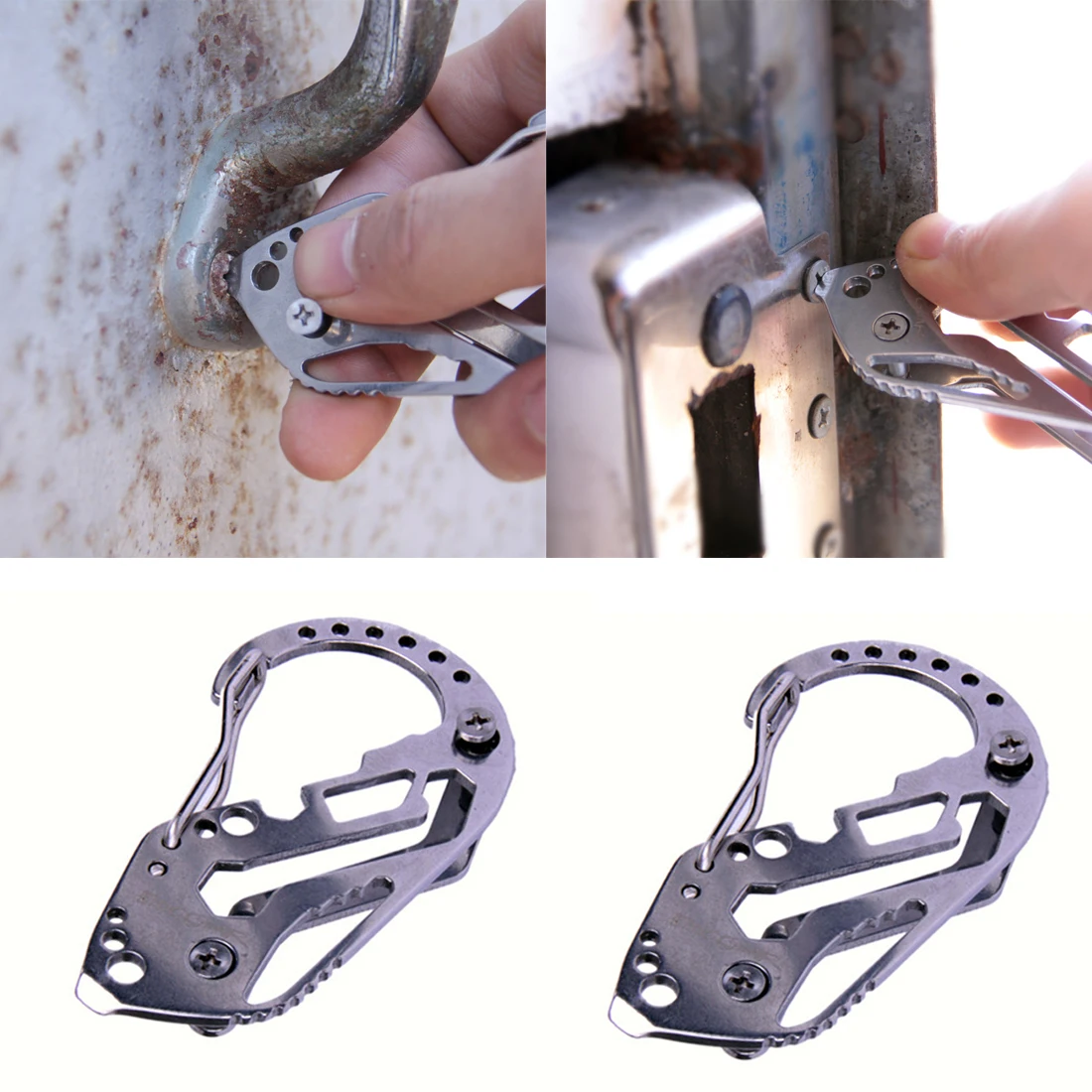 Kitbakechen Multifunction Belt Guard Key Holder Organizer Clamp Stainless Steel Carabiner Portable Key Chain Buckle Tool