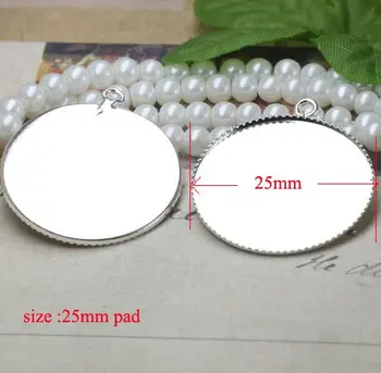 

free shipping!!! 25mm pad DIY sterling silver plated cabochon settings pendant trays /JEWELRY FNDINGS