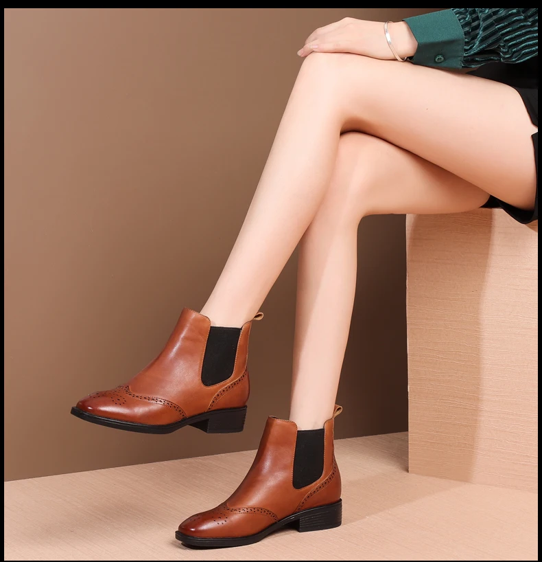 Top MYCOLEN New Chelsea Boots Women Shoes Comfortable Round Toe Thick Heels Shoes Band Fashion Solid Slip-on Ankle Boots Waterproof 0