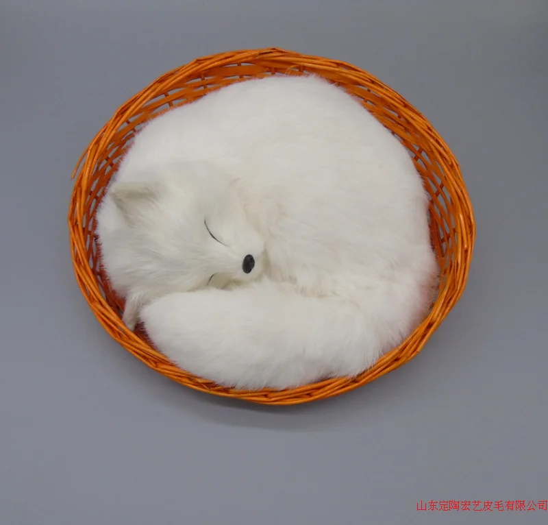 creative simulation white fox toy polyethylene & furs big sleeping fox model in a basket gift about 27x12x27cm 200 huge creative simulation cow toy polyethylene