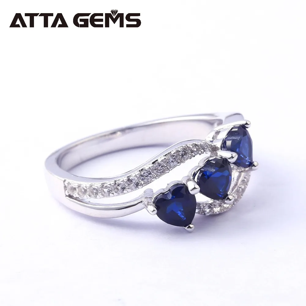 Blue Sapphire Sterling Silver Rings for Women Hearts Shape Romantic Style Created Sapphire S925 Rings Top Quality Rings