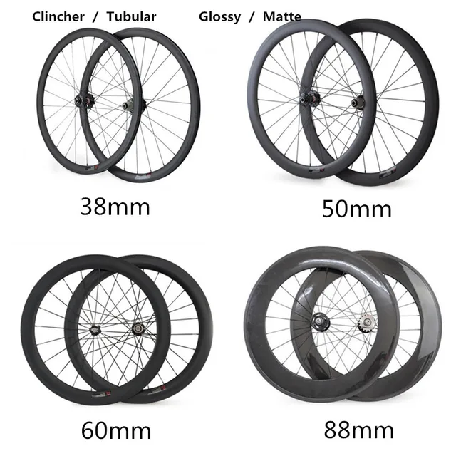 Best price at $285 Cheap Road Bike Carbon Wheels 700C 24mm 38mm 50mm 60mm 88mm Clincher Tubular 20.5mm 23mm Width Bicycle Wheelset Top-end Bike Hot Sale