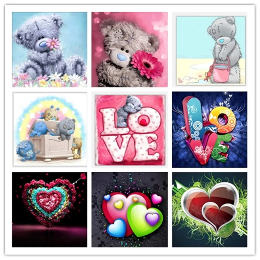 

^5d diy diamond embroidery mosaic diamond painting cross stitch needlework Kits Home Decoration cartoon little Bear love heart