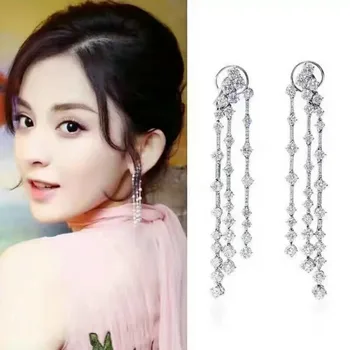 

Fashion AAA CZ Luxury Crystal Square Long Earings Trendy Geometric Pendant Drop Earrings Dangle Earrings Jewelry For Women AE142