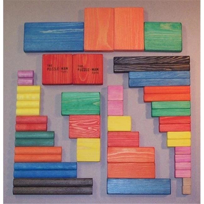 THE PUZZLE-MAN TOYS W-1004 Wooden Educational Building Blocks - Medium Set of 50