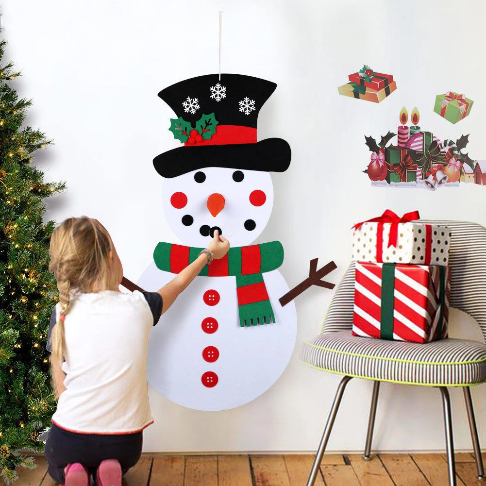 Decoraciones navideñas DIY, muñeco nieve de fieltro para regalo de juguete de Año Nuevo para niños, con adornos, Kit colgar en la pared de la puerta, decoraciones navideñas|Color