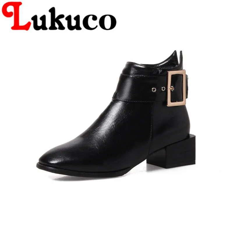 

Lukuco spring/autumn ankle boots with buckle design 40 41 42 43 low heel zipper shoes high quality PU made