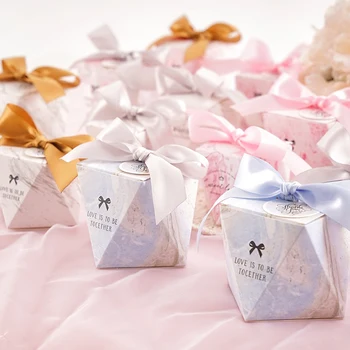 

10pcs marble printing wedding candy boxes for casamento engagement party decor gift cases with ribbons event party supplies dec